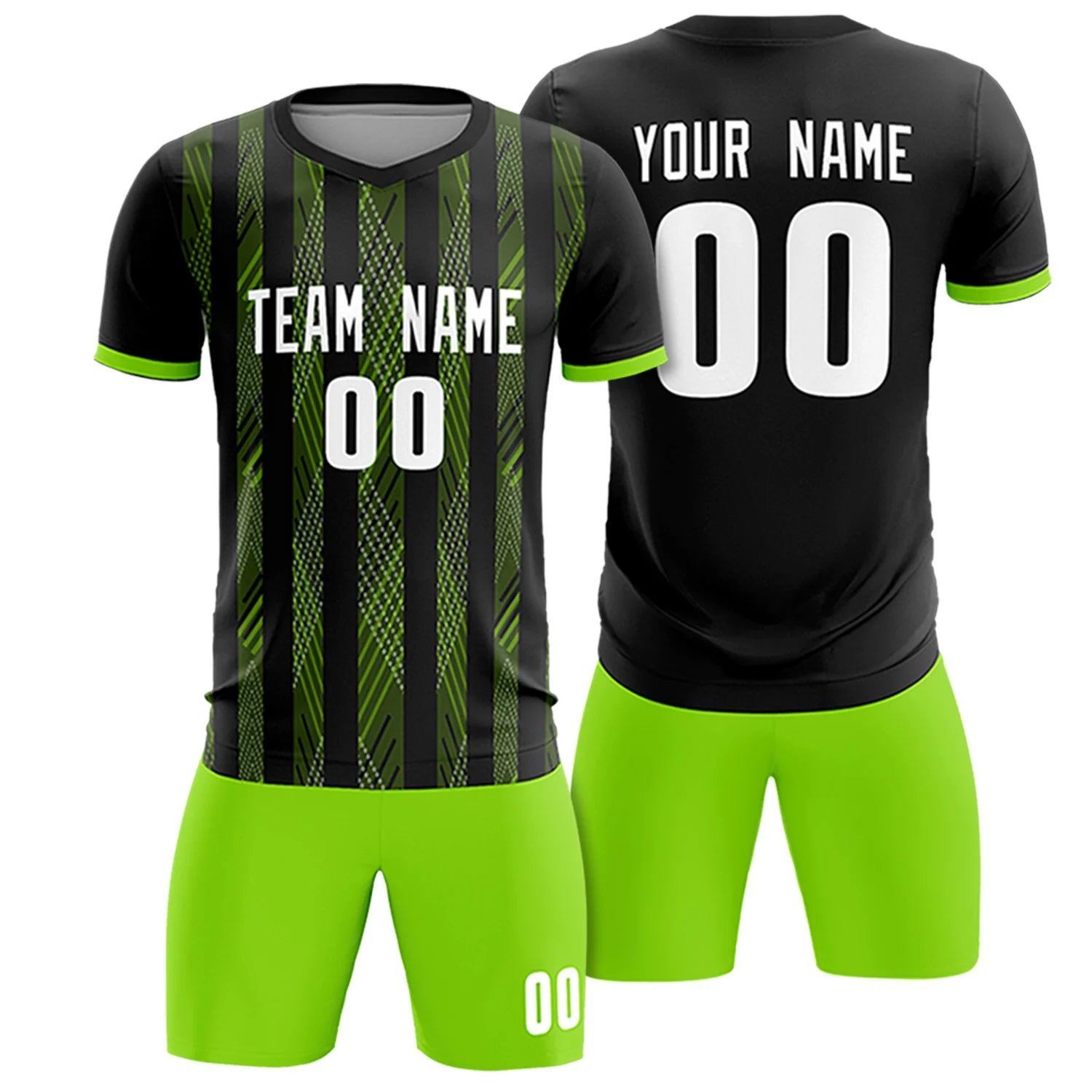 Custom Black Neon Green-White Soft Soccer Sets Jersey