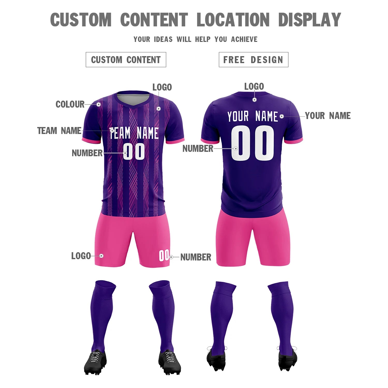 Custom Purple Pink-White Soft Soccer Sets Jersey