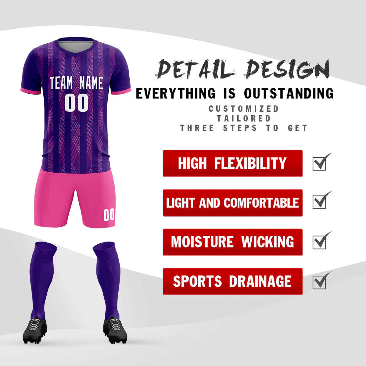 Custom Purple Pink-White Soft Soccer Sets Jersey