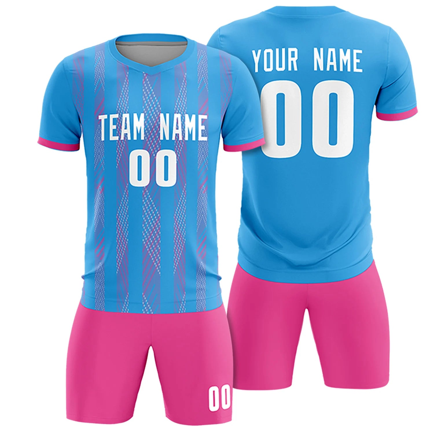 Custom Powder Blue Pink-White Soft Soccer Sets Jersey