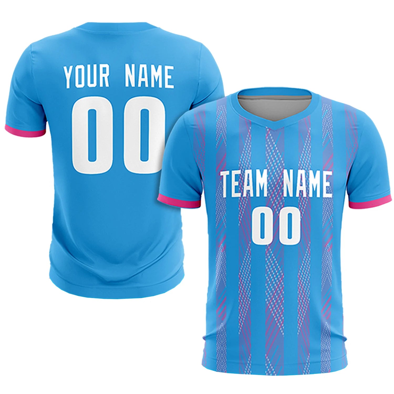 Custom Powder Blue Pink-White Soft Soccer Sets Jersey