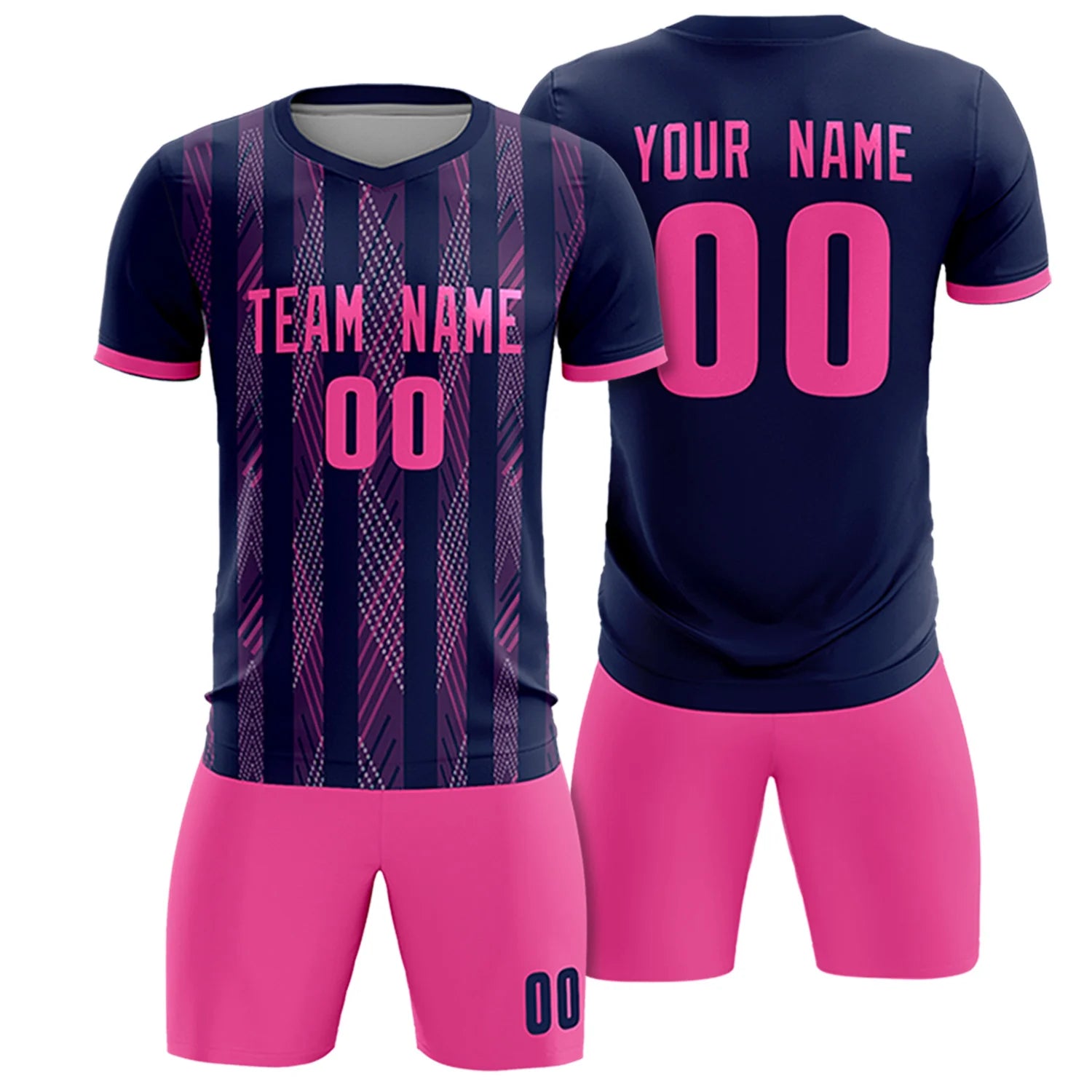 Custom Navy Pink-White Soft Soccer Sets Jersey