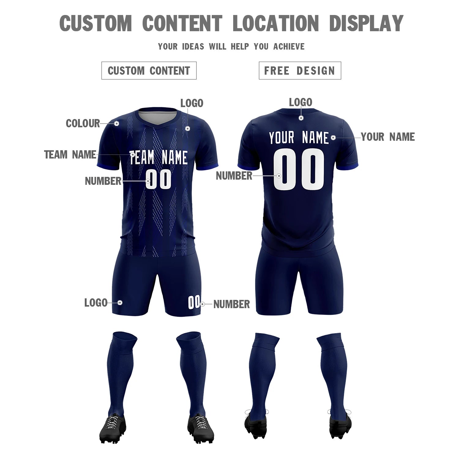 Custom Navy Royal Blue-White Soft Soccer Sets Jersey