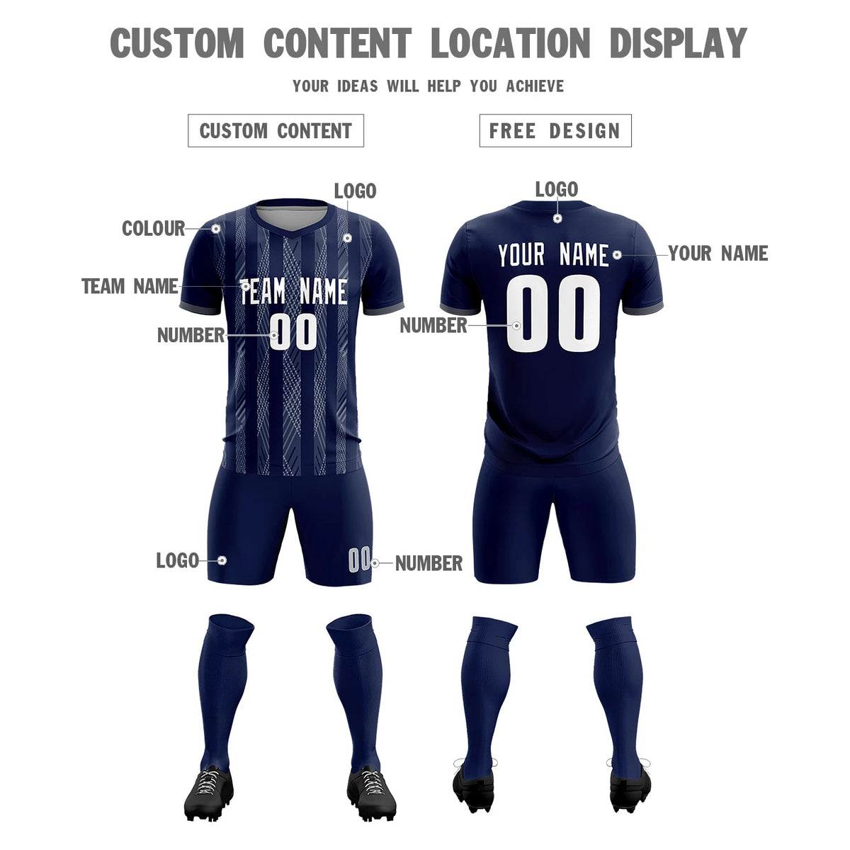 Custom Navy Gray-White Soft Soccer Sets Jersey