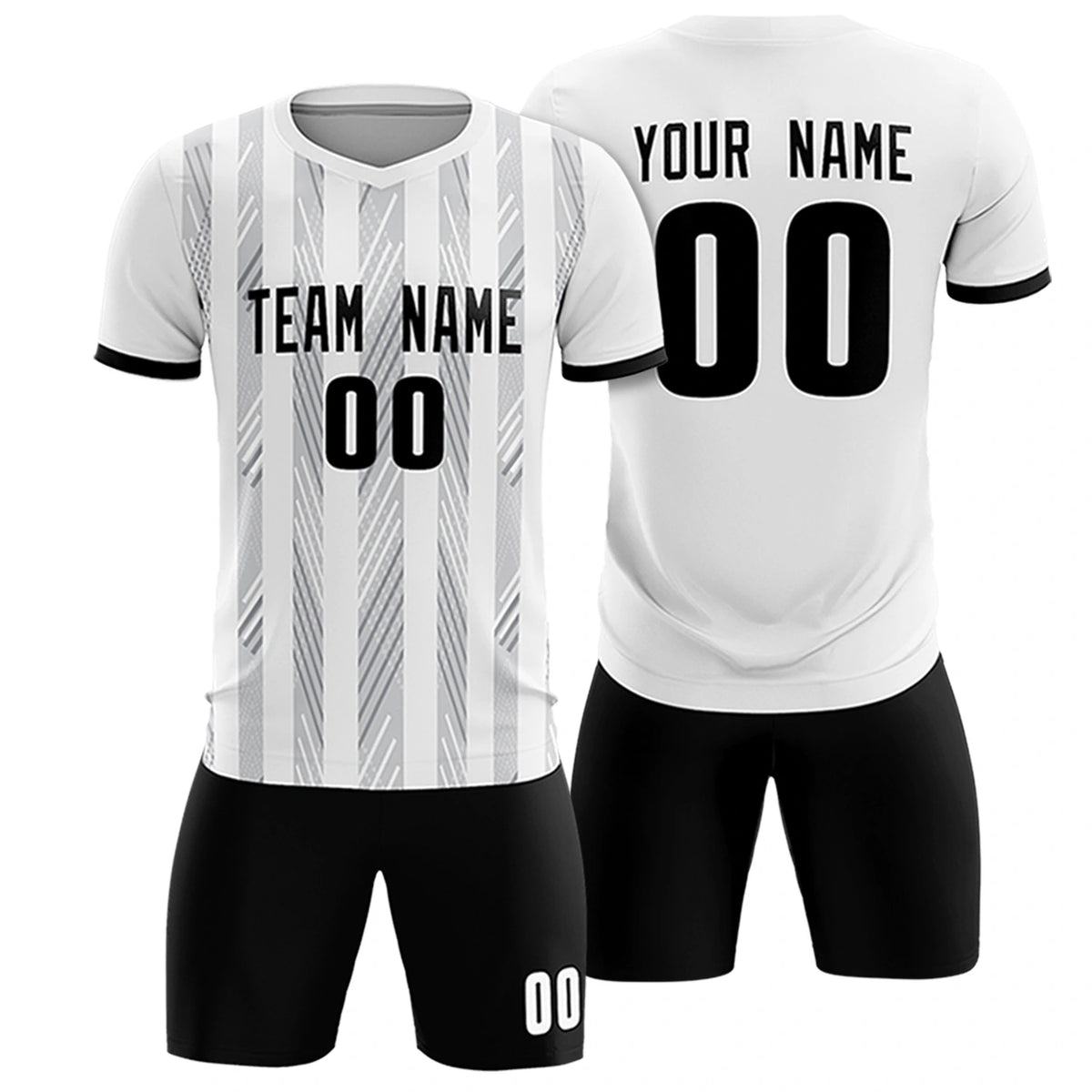 Custom White Black-White Soft Soccer Sets Jersey