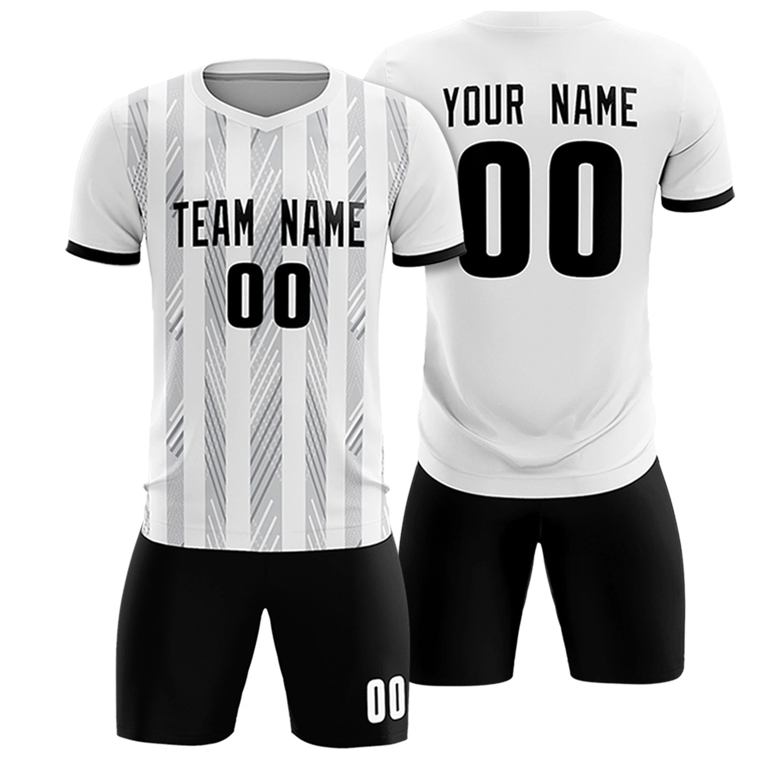 Custom White Black-White Soft Soccer Sets Jersey
