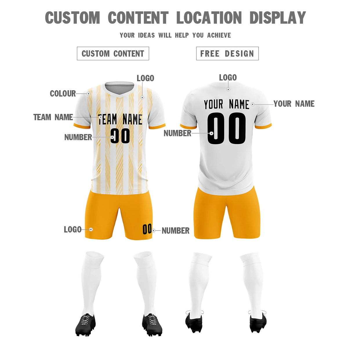 Custom White Gold01-White Soft Soccer Sets Jersey