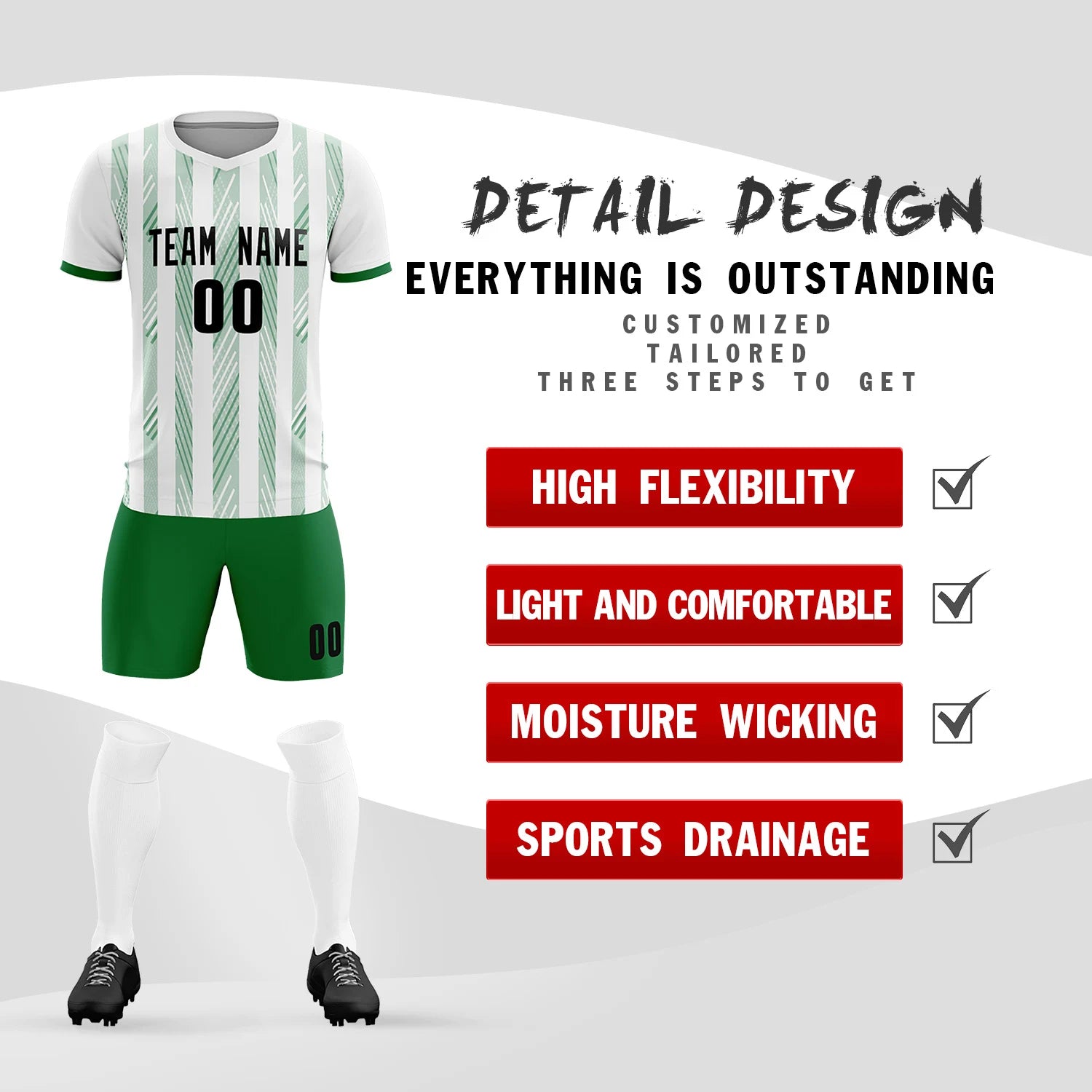 Custom White Kelly Green-White Soft Soccer Sets Jersey
