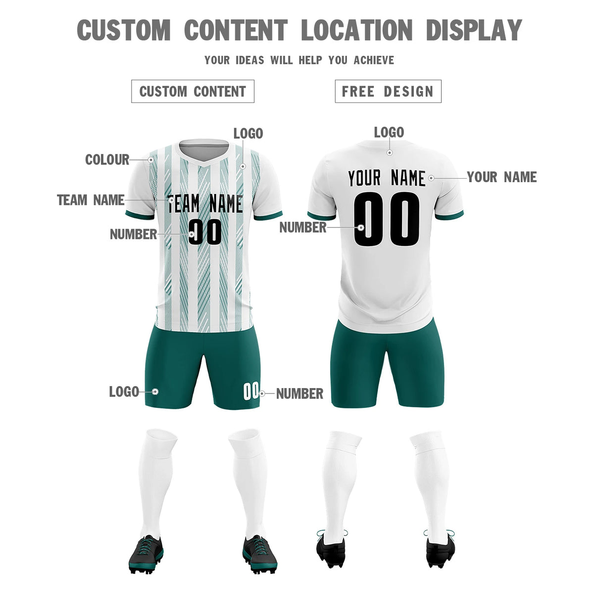 Custom White Aqua-White Soft Soccer Sets Jersey