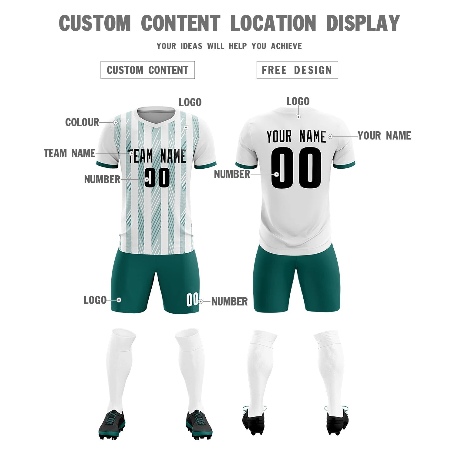 Custom White Aqua-White Soft Soccer Sets Jersey