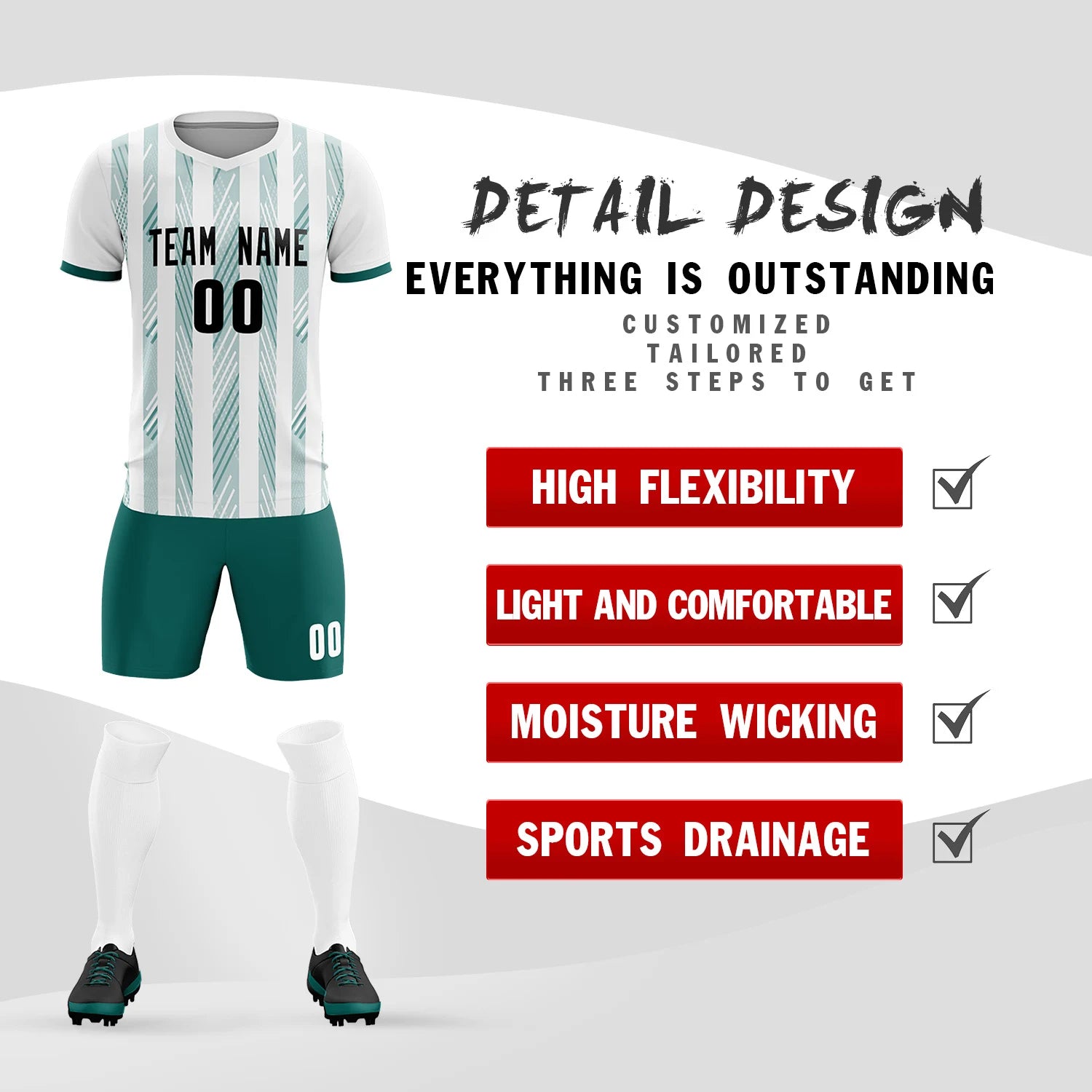 Custom White Aqua-White Soft Soccer Sets Jersey
