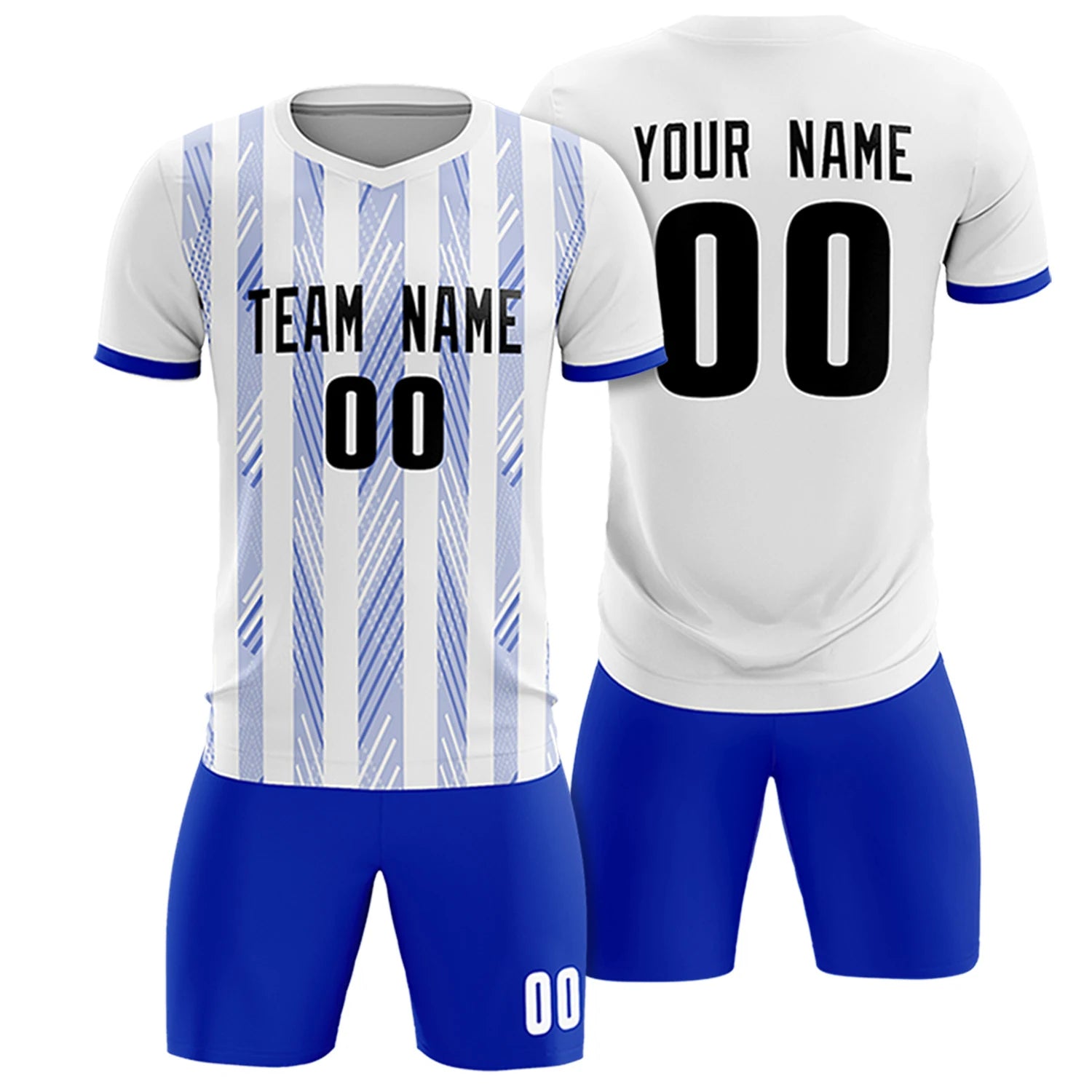 Custom White Royal Blue-White Soft Soccer Sets Jersey