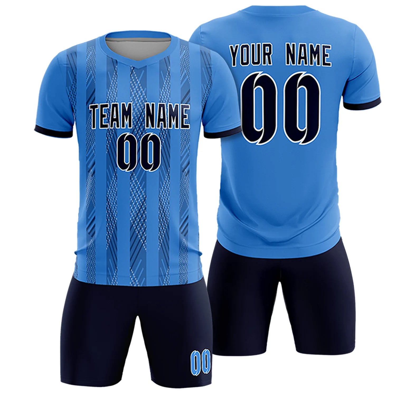 Custom Powder Blue Navy-White Soft Soccer Sets Jersey