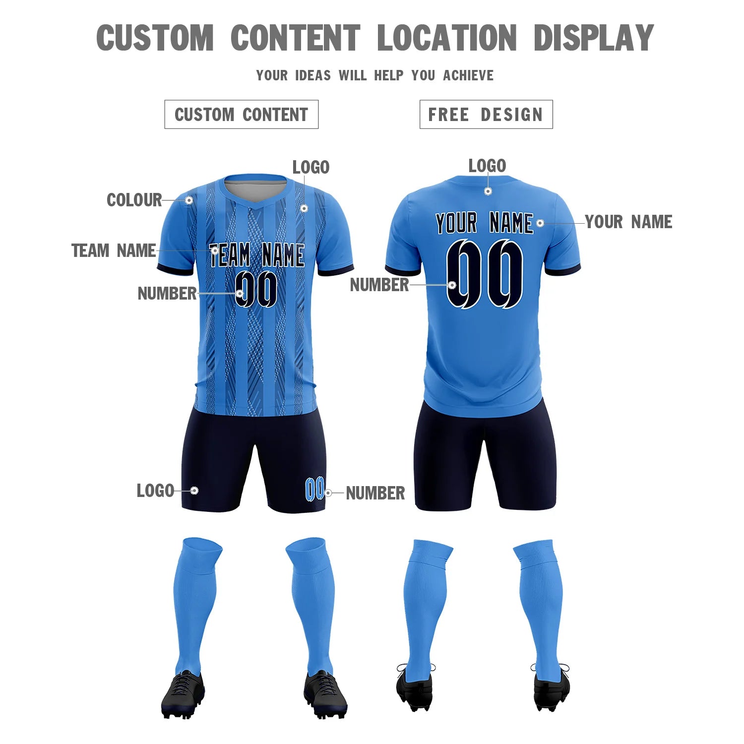 Custom Powder Blue Navy-White Soft Soccer Sets Jersey
