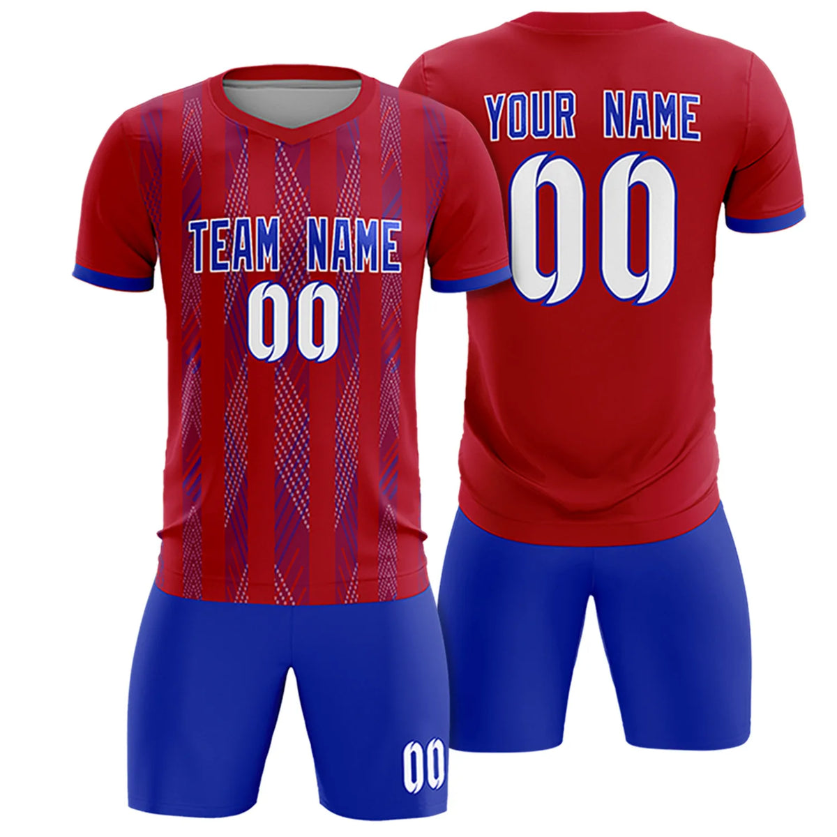 Custom Red Royal Blue-White Soft Soccer Sets Jersey