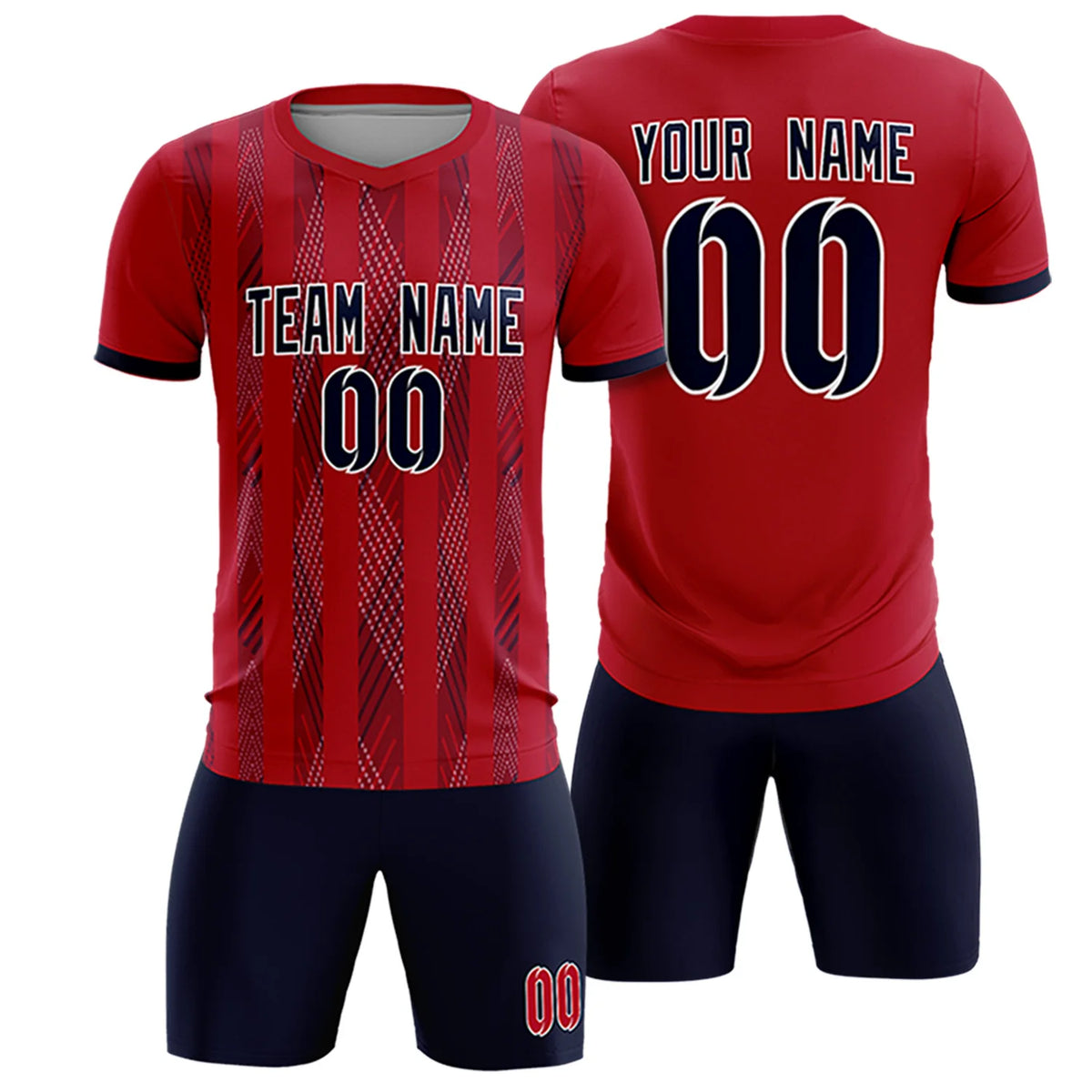 Custom Red Navy-White Soft Soccer Sets Jersey
