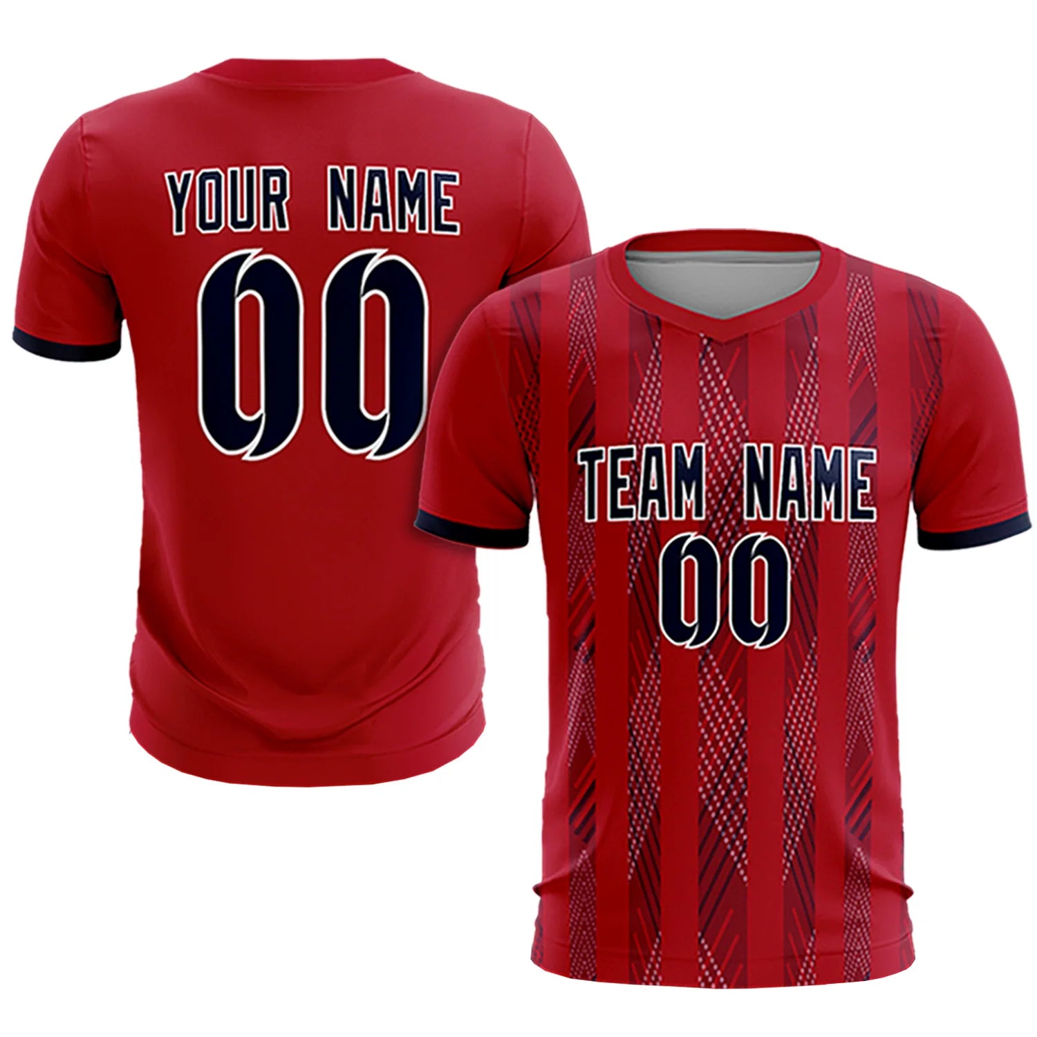 Custom Red Navy-White Soft Soccer Sets Jersey