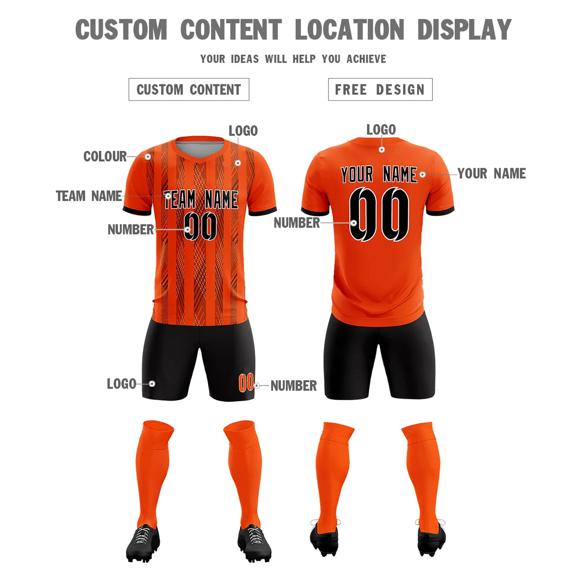 Custom Orange Black-White Soft Soccer Sets Jersey