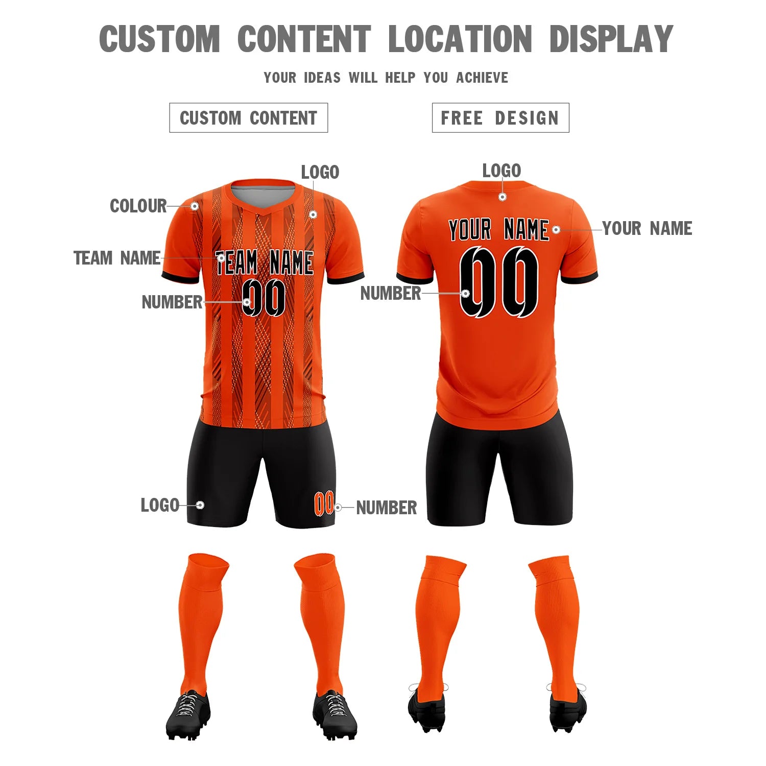 Custom Orange Black-White Soft Soccer Sets Jersey