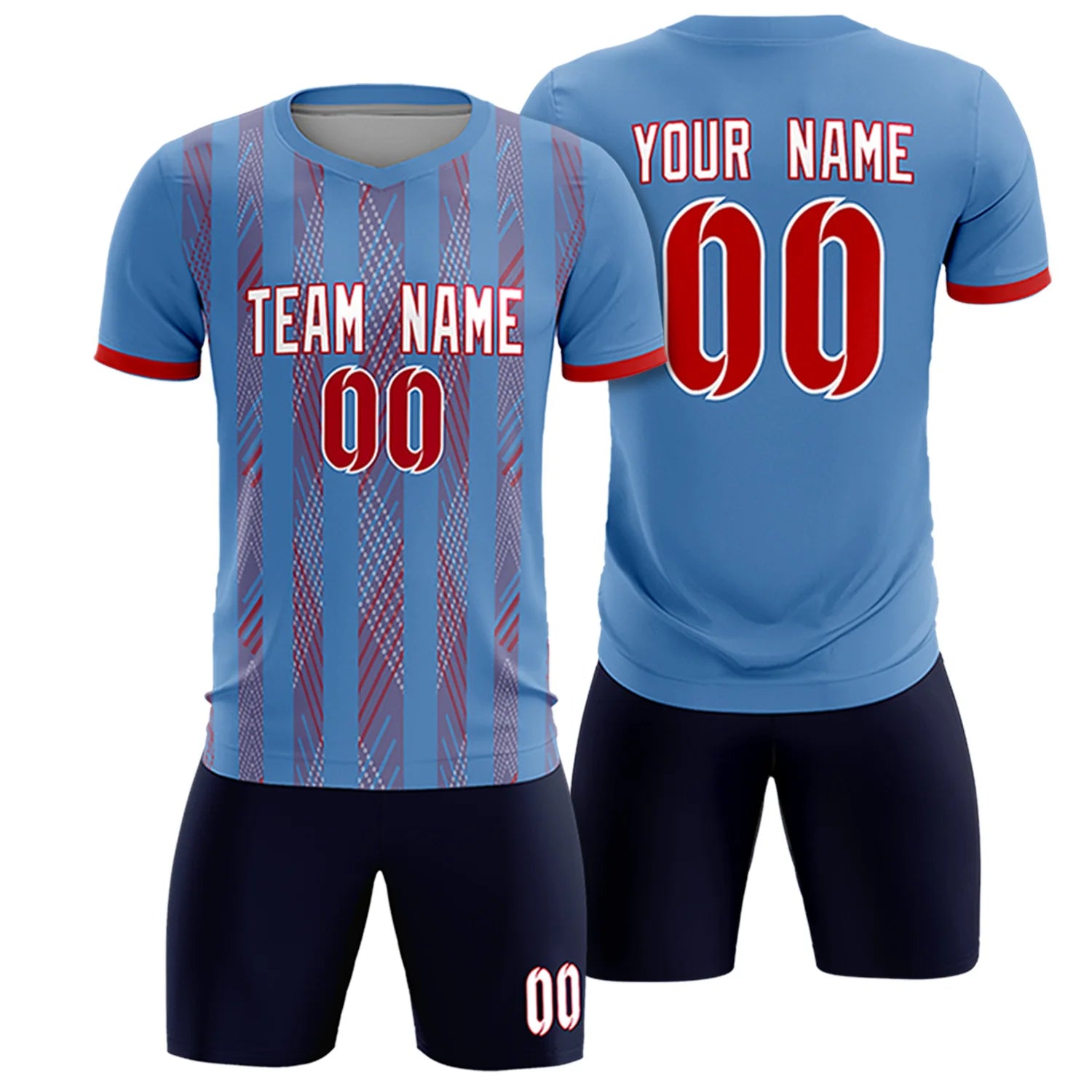 Custom Light Blue Red-White Soft Soccer Sets Jersey