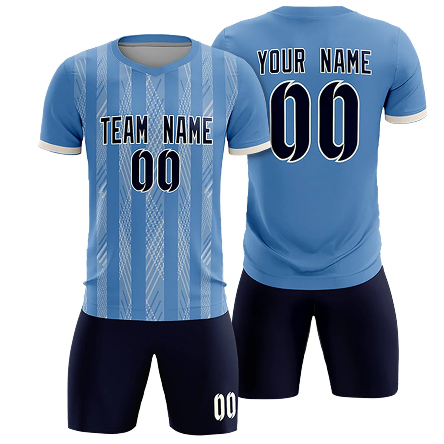 Custom Light Blue Cream-White Soft Soccer Sets Jersey