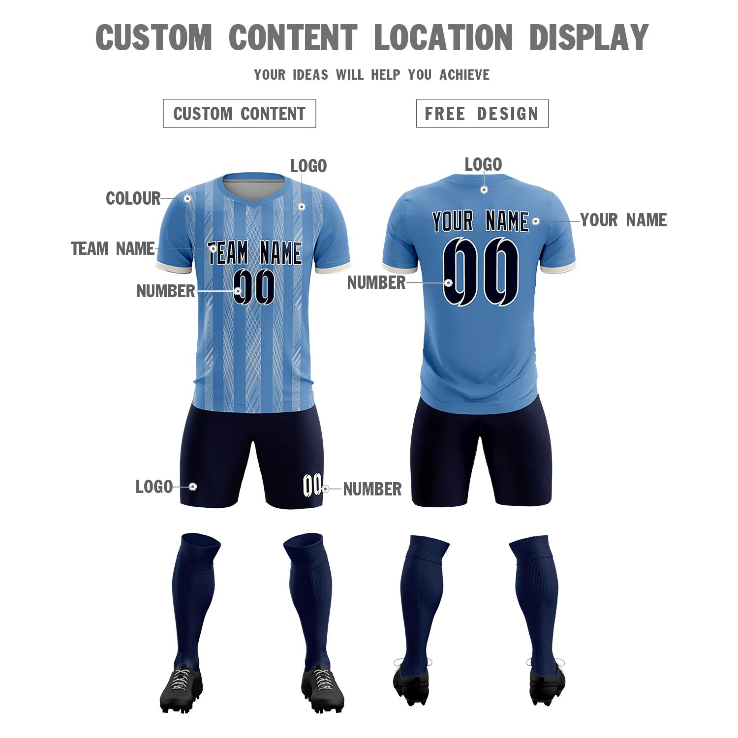 Custom Light Blue Cream-White Soft Soccer Sets Jersey
