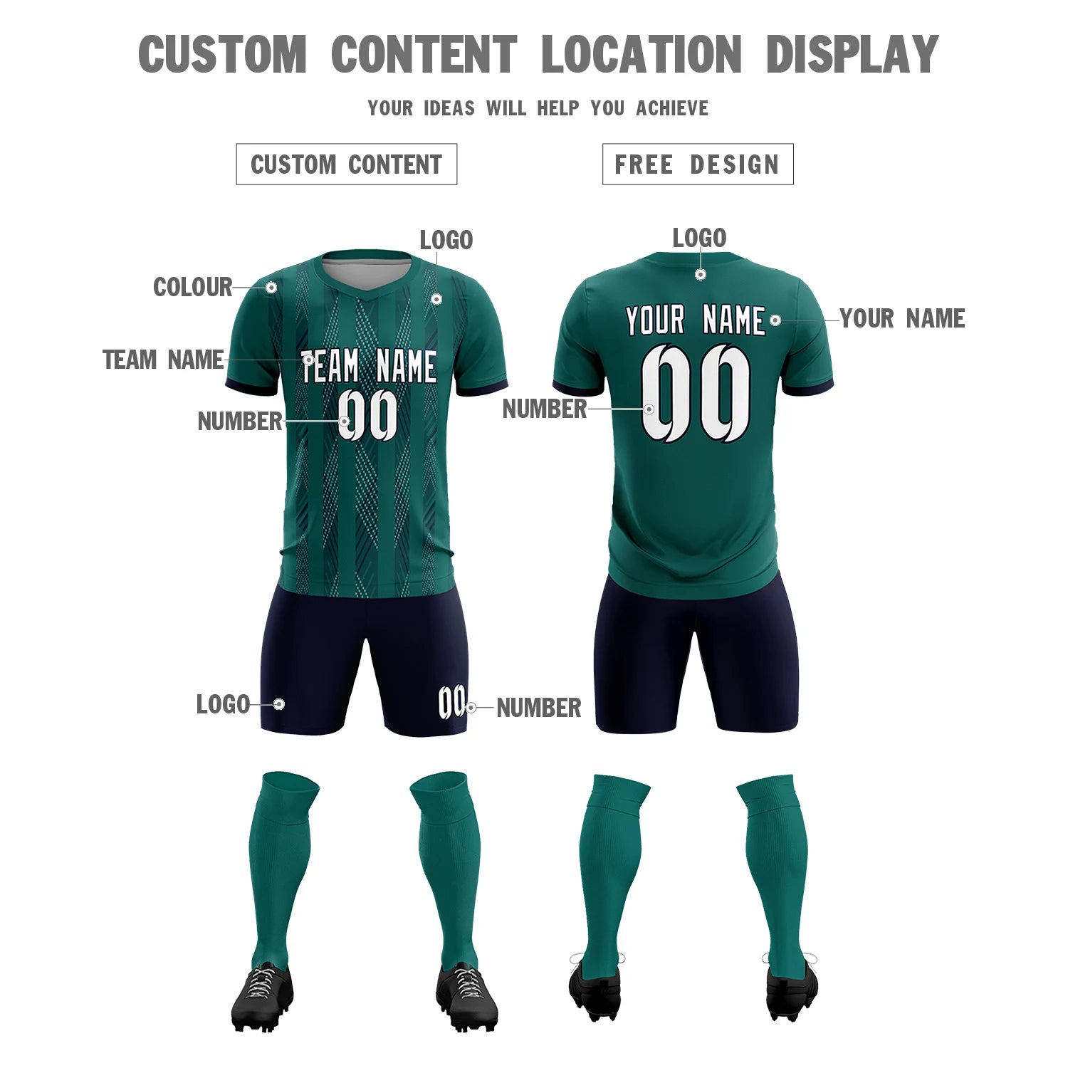 Custom Midnight Green Navy-White Soft Soccer Sets Jersey