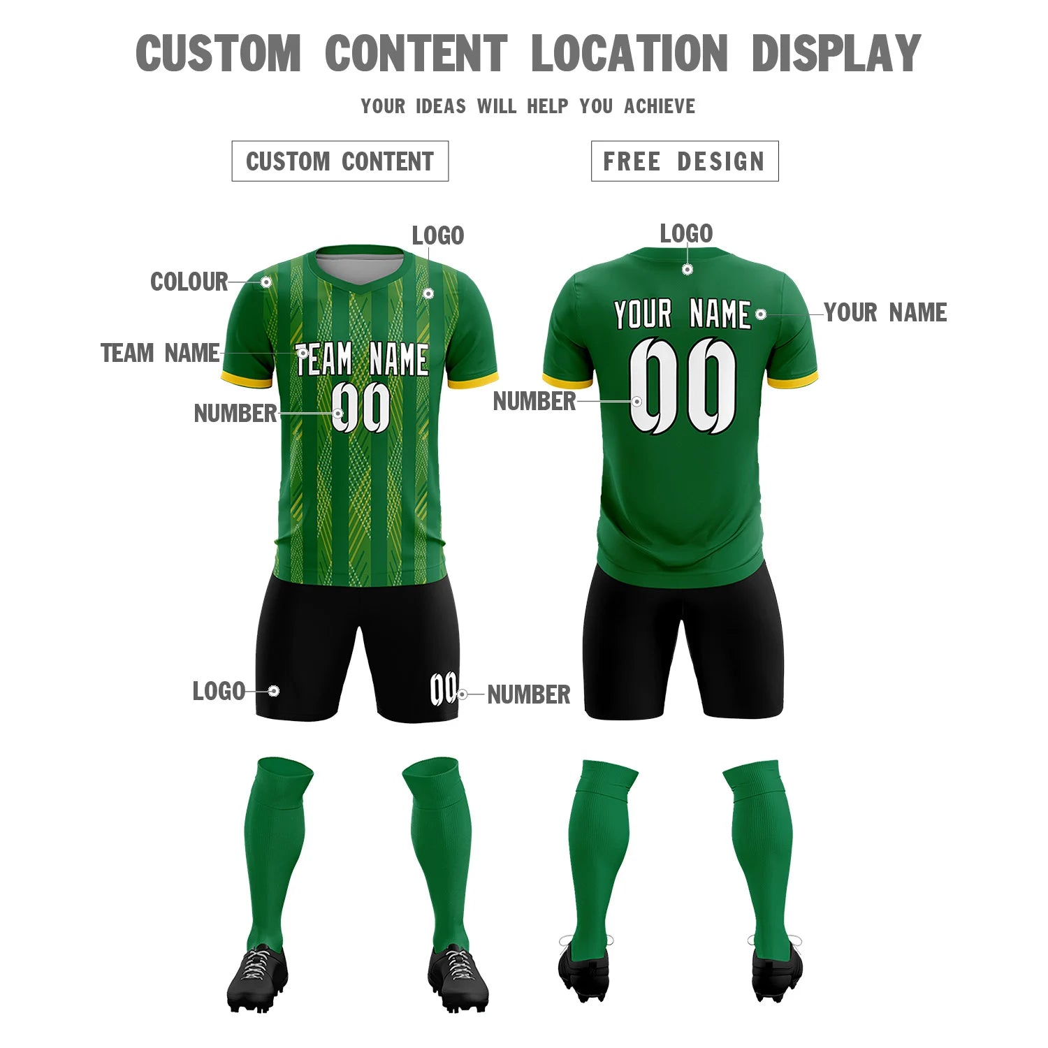 Custom Kelly Green Gold01-White Soft Soccer Sets Jersey