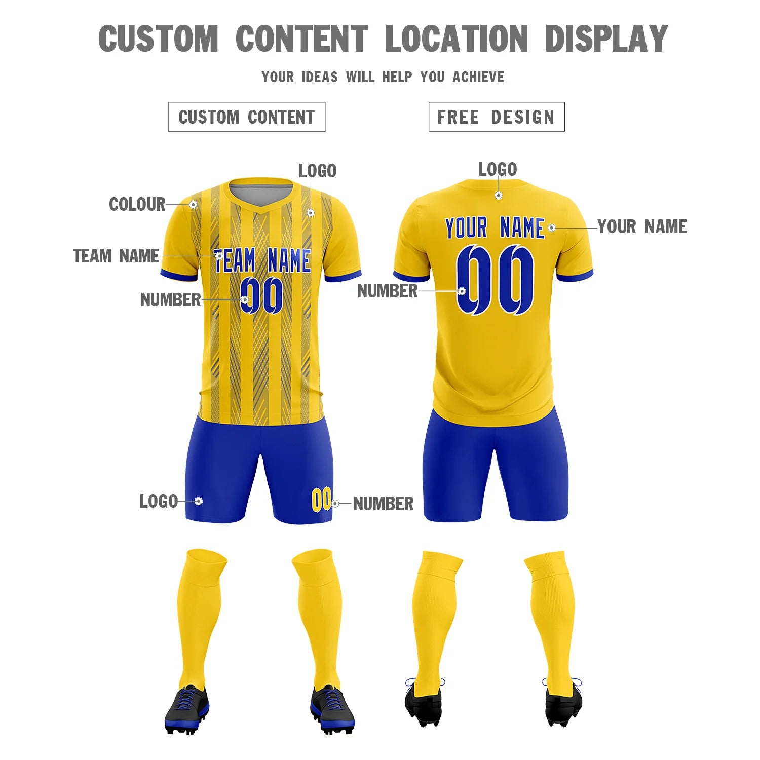 Custom Gold01 Royal Blue-White Soft Soccer Sets Jersey