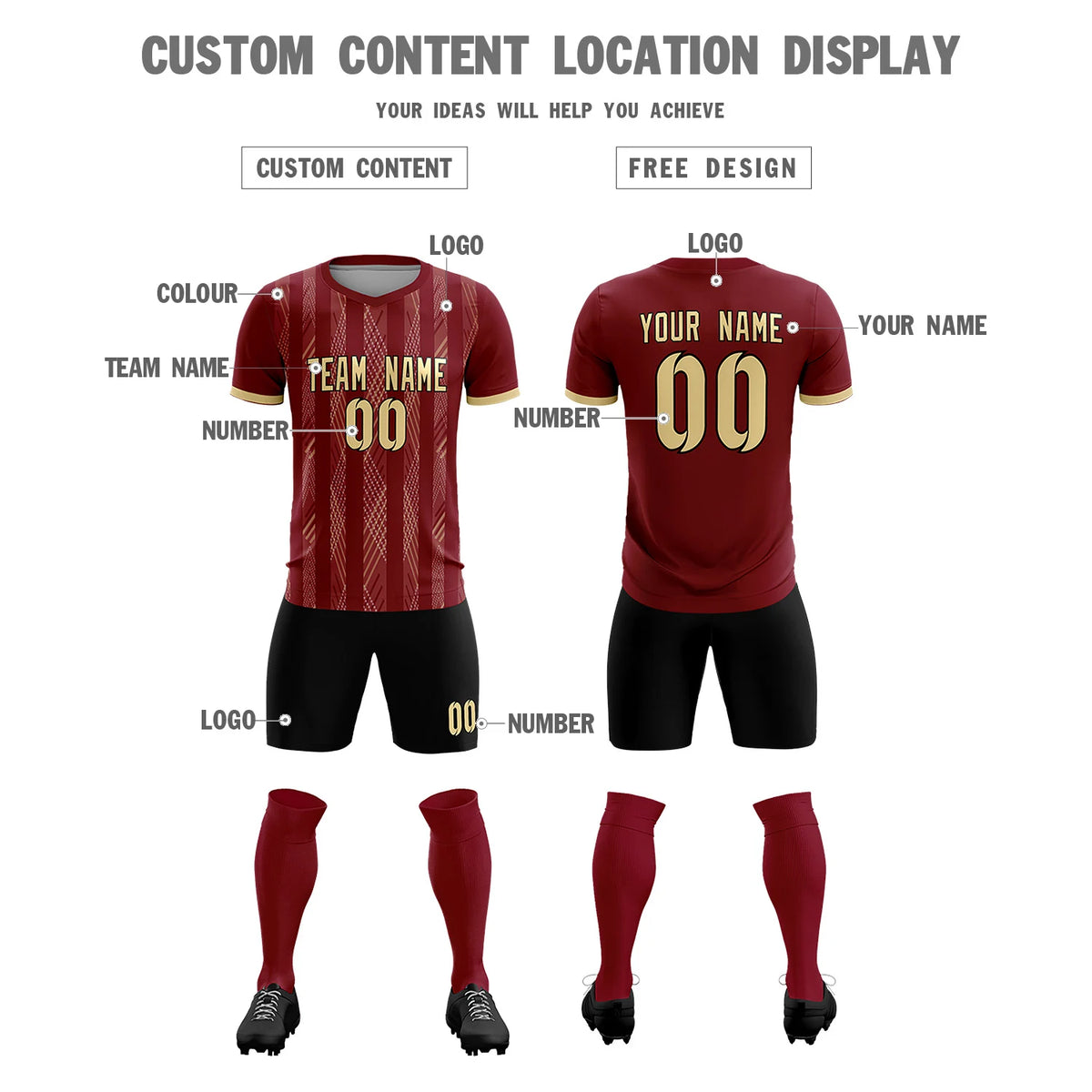 Custom Crimson Khaki-White Soft Soccer Sets Jersey