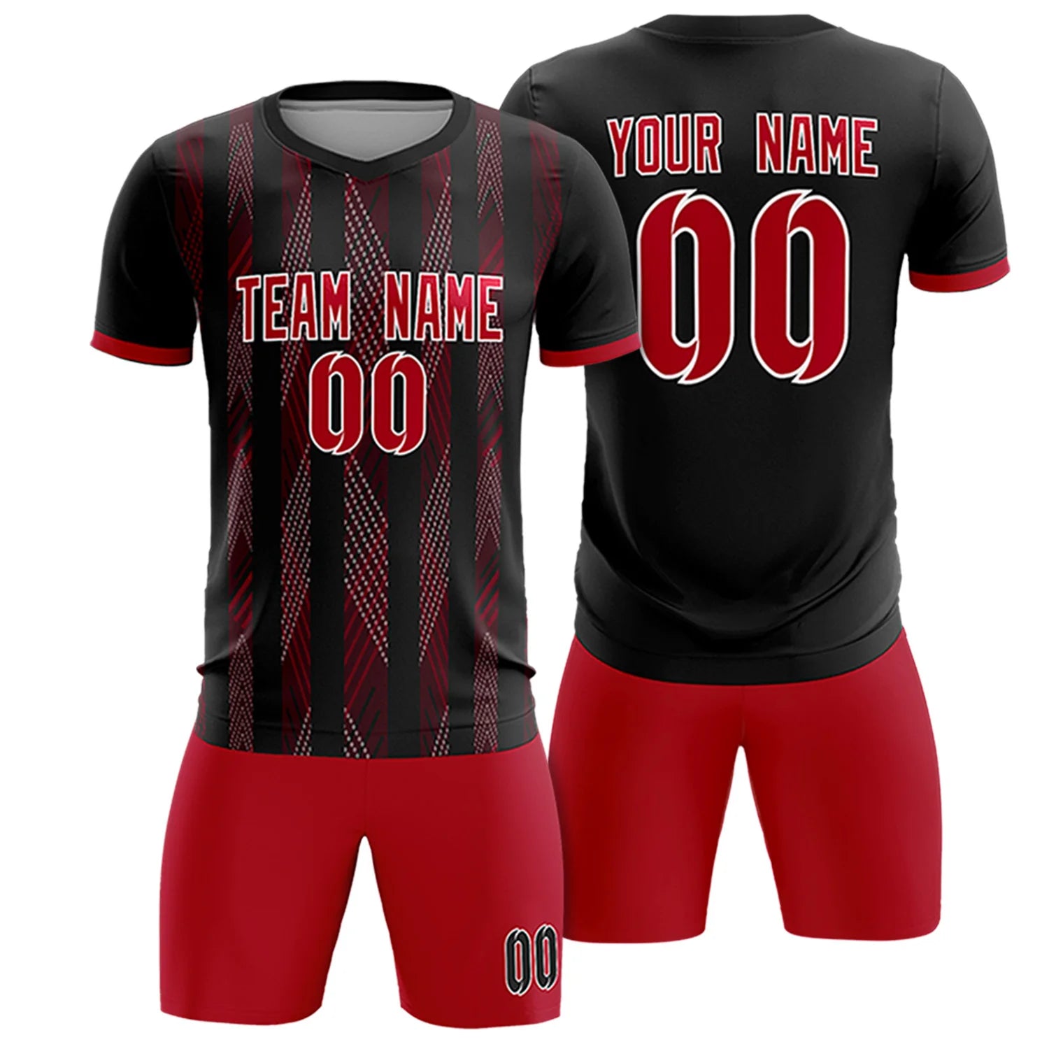 Custom Black Red-White Soft Soccer Sets Jersey