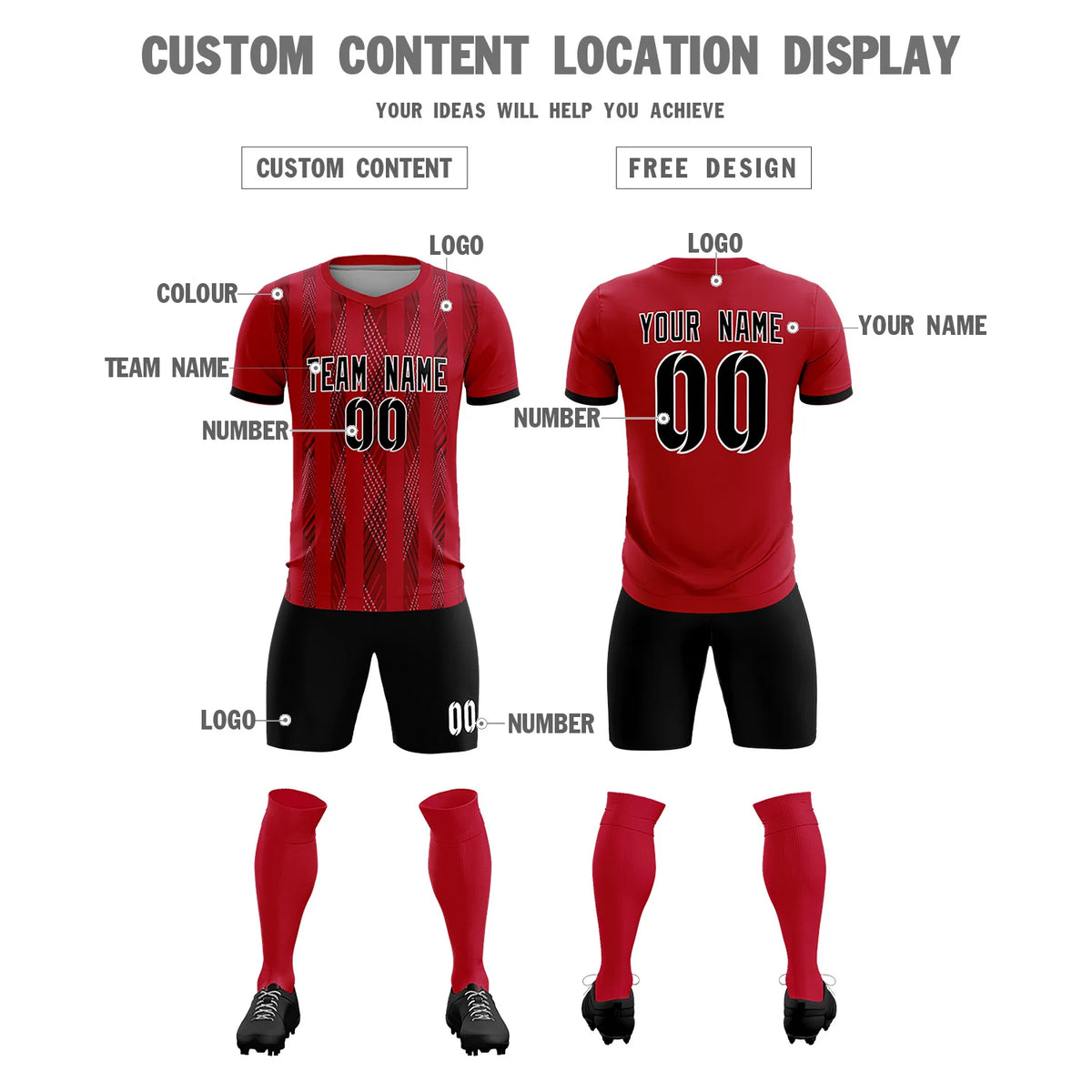 Custom Red Black-White Soft Soccer Sets Jersey