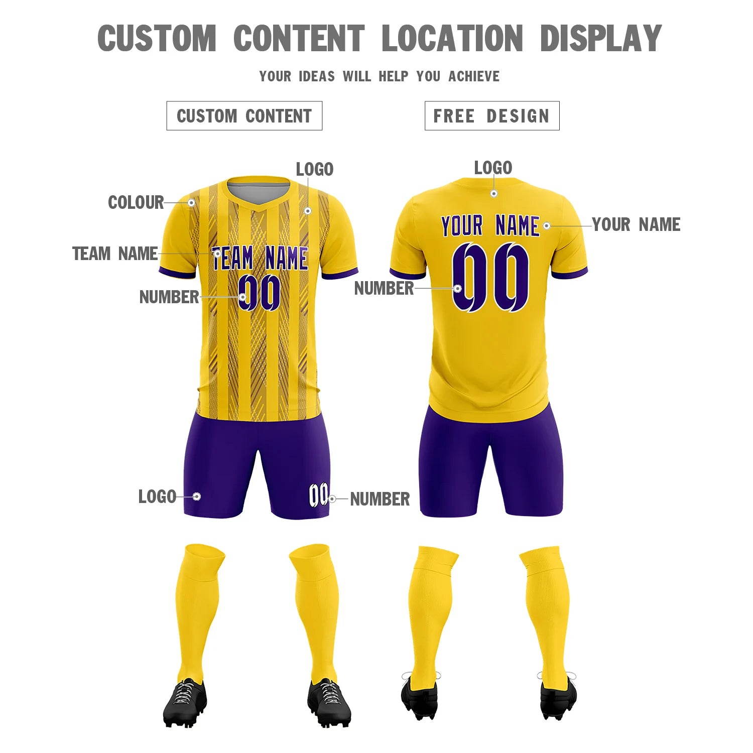Custom Gold01 Purple-White Soft Soccer Sets Jersey