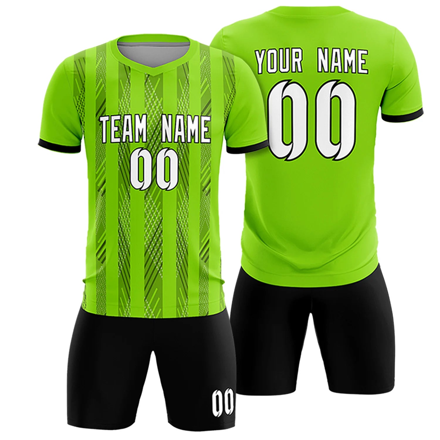 Custom Neon Green Black-White Soft Soccer Sets Jersey