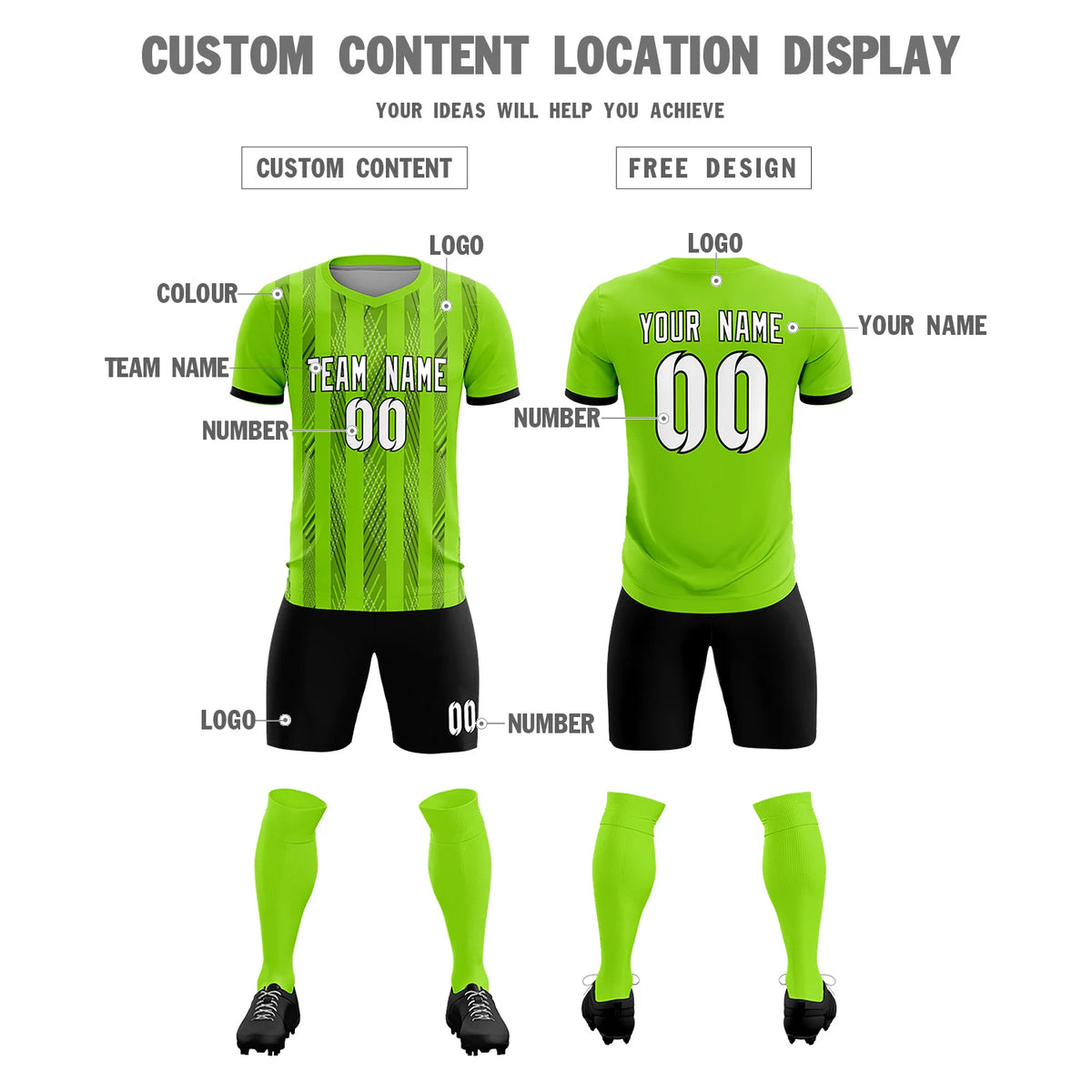 Custom Neon Green Black-White Soft Soccer Sets Jersey