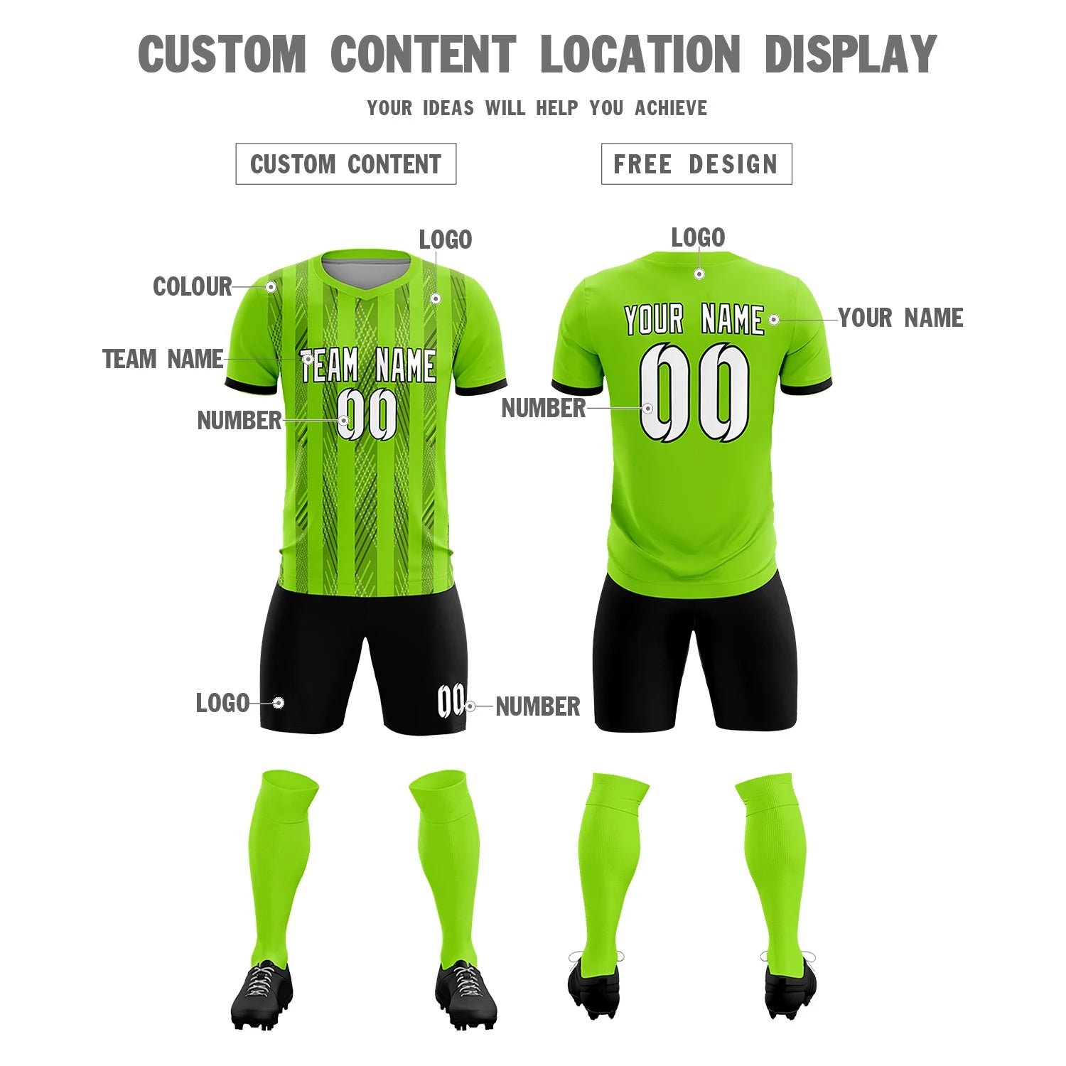 Custom Neon Green Black-White Soft Soccer Sets Jersey