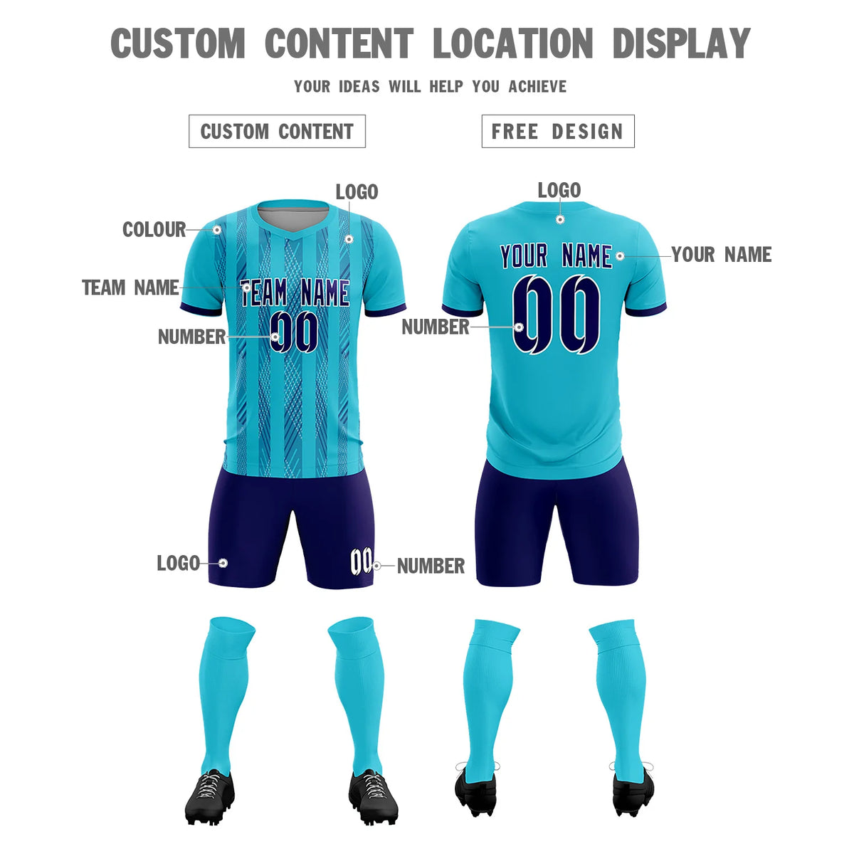 Custom Powder Blue Purple-White Soft Soccer Sets Jersey