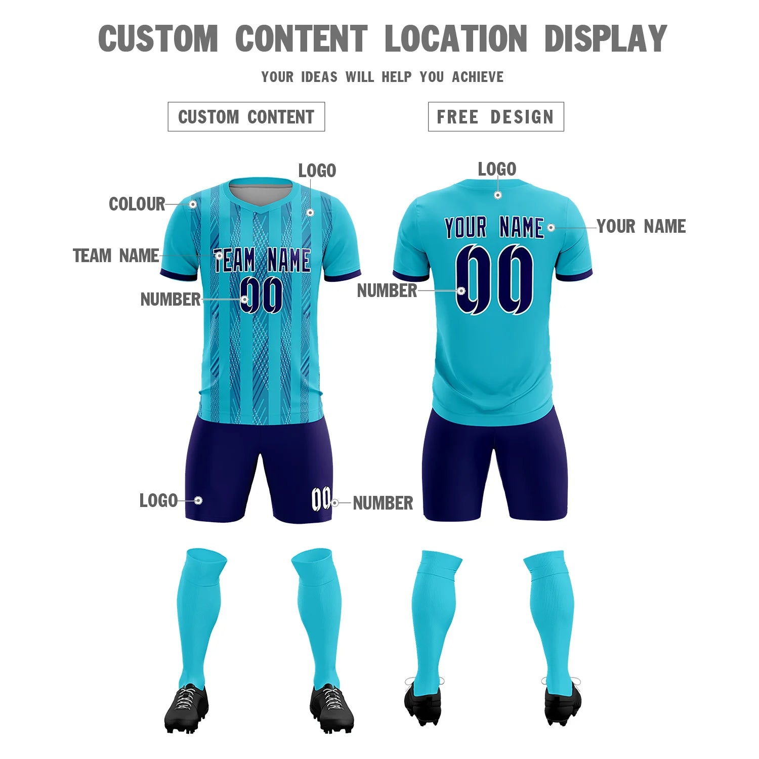 Custom Powder Blue Purple-White Soft Soccer Sets Jersey
