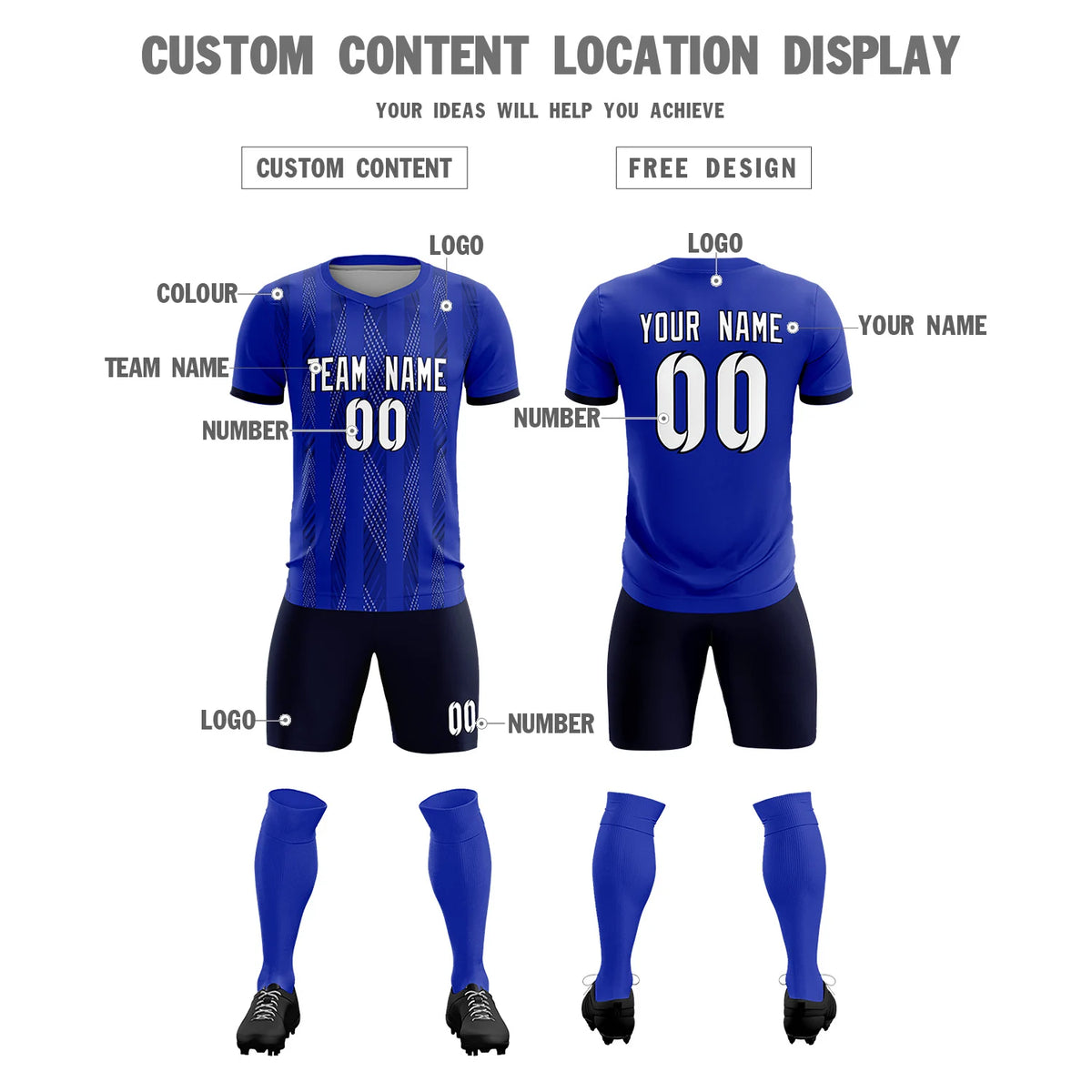 Custom Royal Blue Black-White Soft Soccer Sets Jersey