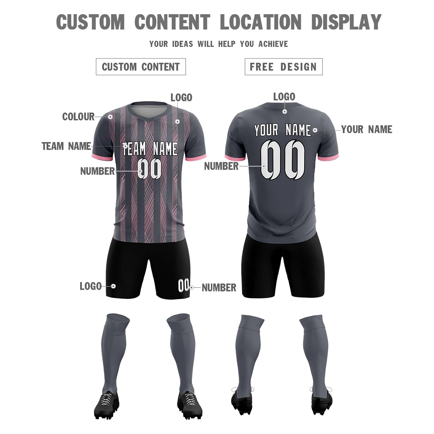 Custom Gray Light Pink-White Soft Soccer Sets Jersey