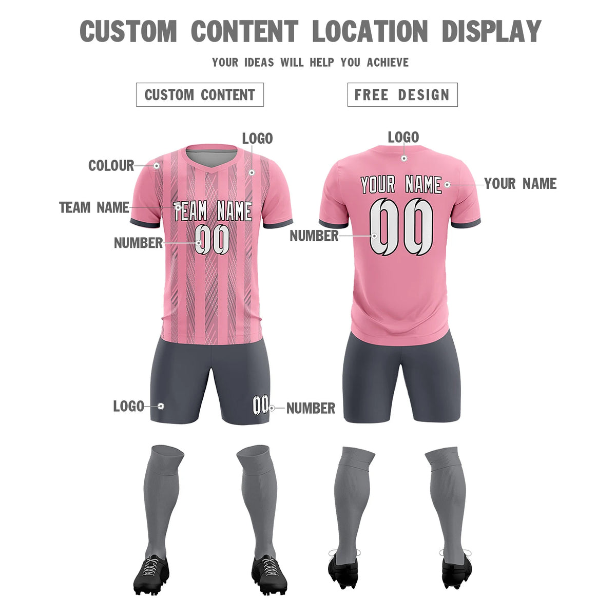 Custom Light Pink Gray-White Soft Soccer Sets Jersey