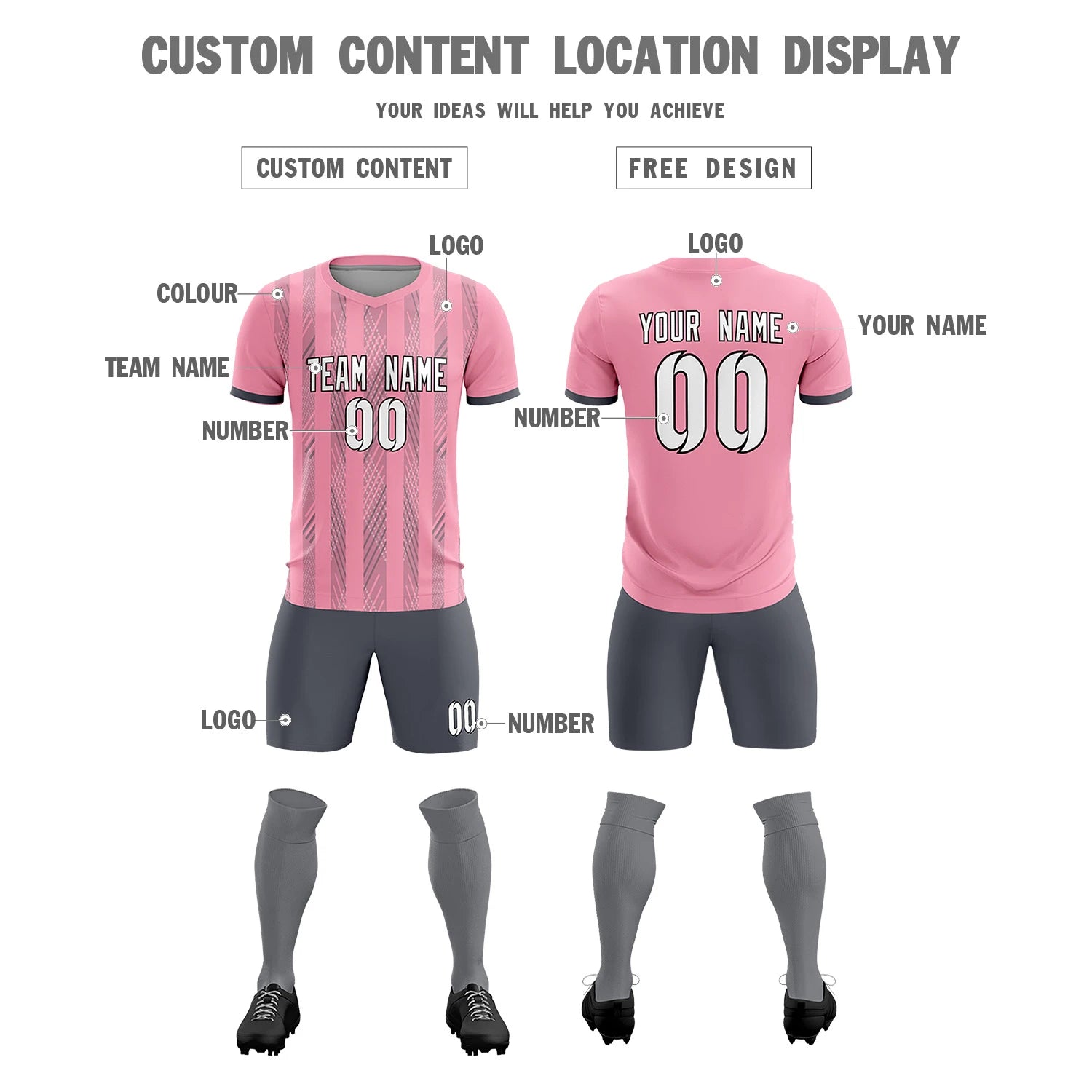 Custom Light Pink Gray-White Soft Soccer Sets Jersey