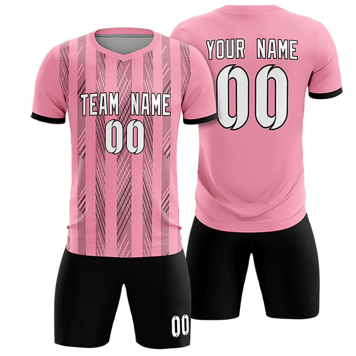 Custom Light Pink Black-White Soft Soccer Sets Jersey