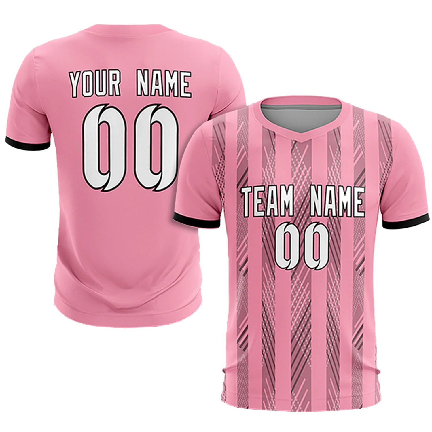 Custom Light Pink Black-White Soft Soccer Sets Jersey