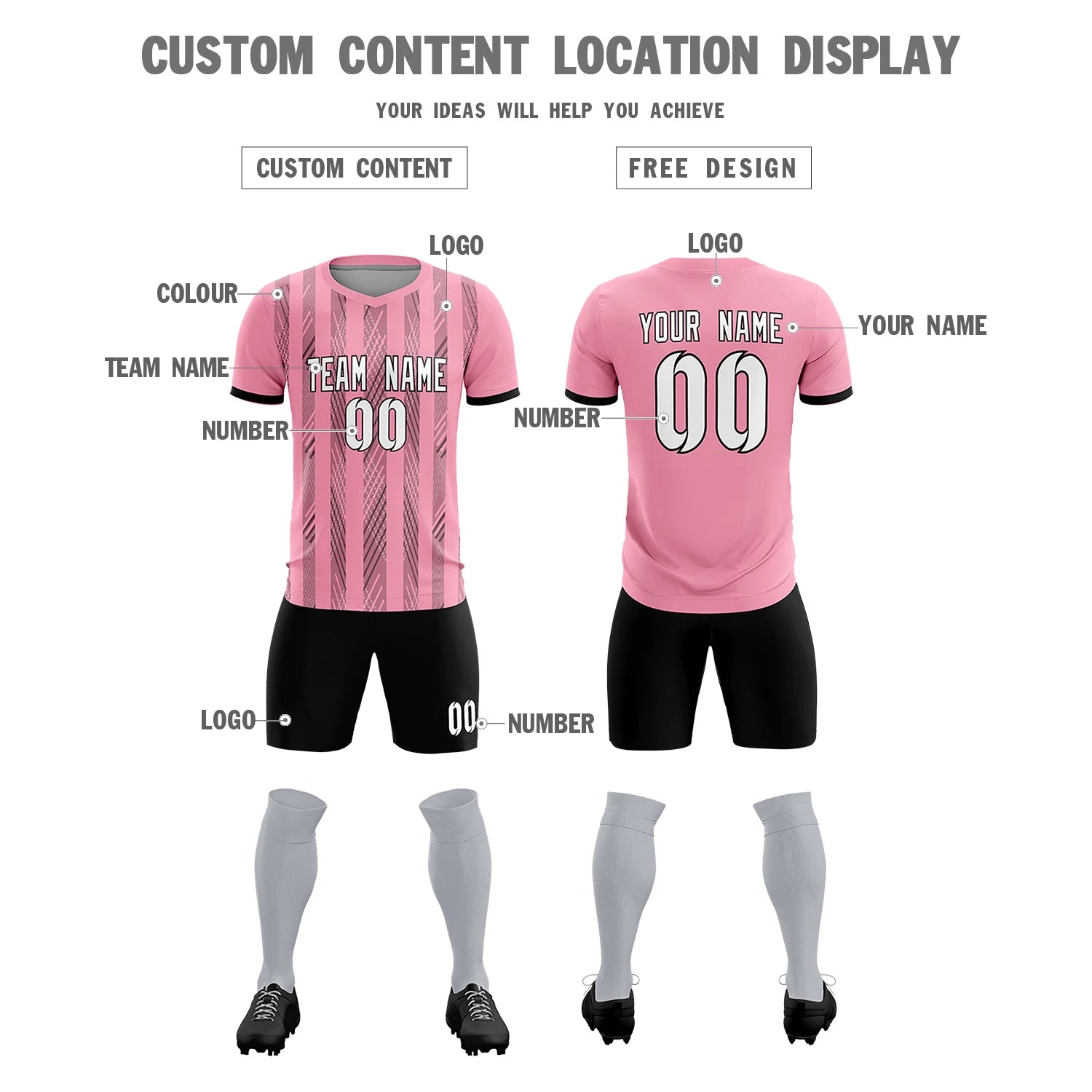 Custom Light Pink Black-White Soft Soccer Sets Jersey