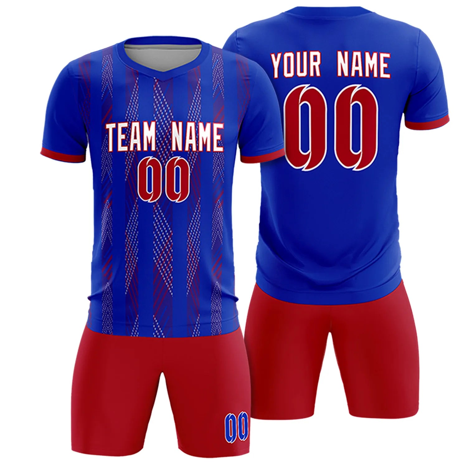 Custom Royal Blue Red-White Soft Soccer Sets Jersey