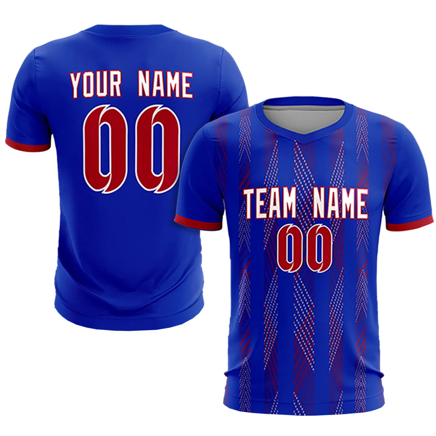 Custom Royal Blue Red-White Soft Soccer Sets Jersey