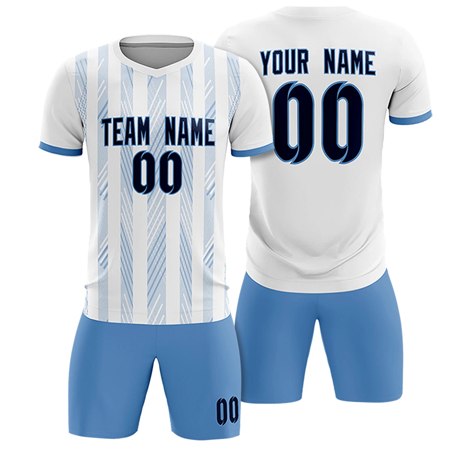 Custom White Light Blue-White Soft Soccer Sets Jersey