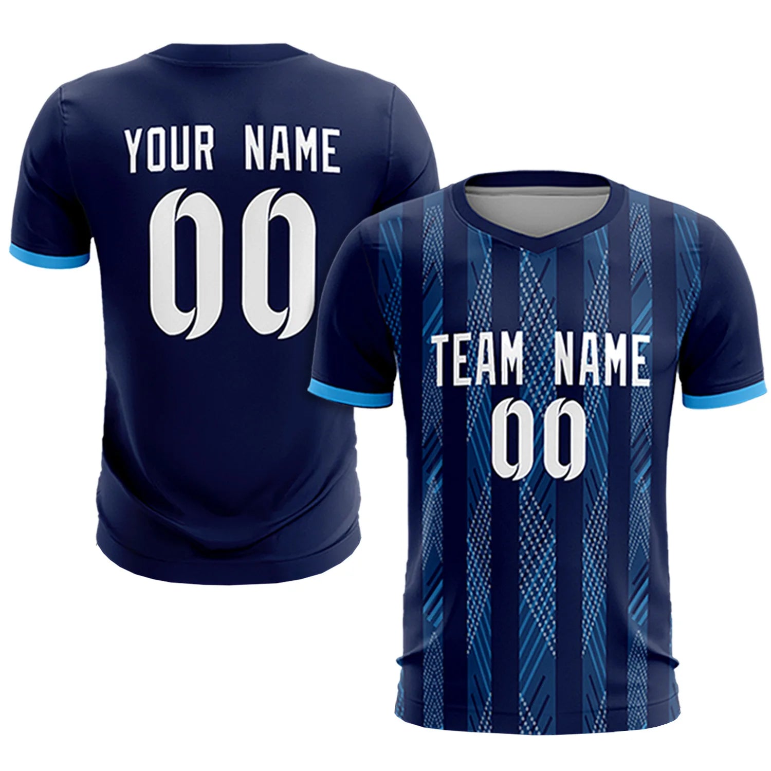 Custom Navy Powder Blue-White Soft Soccer Sets Jersey