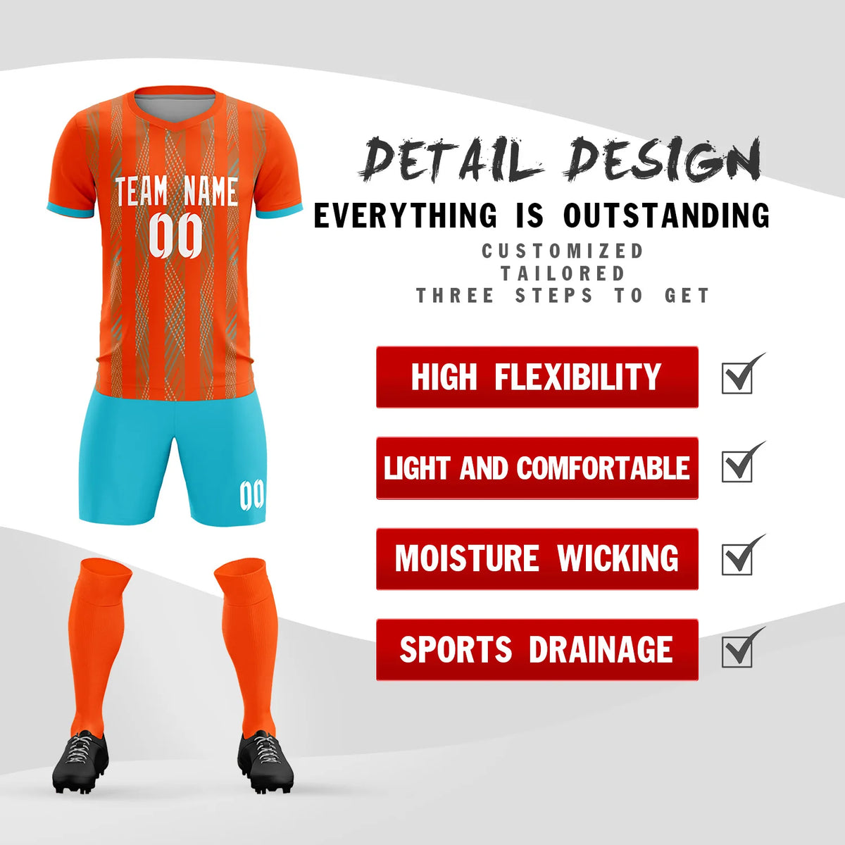 Custom Orange Sky Blue-White Soft Soccer Sets Jersey